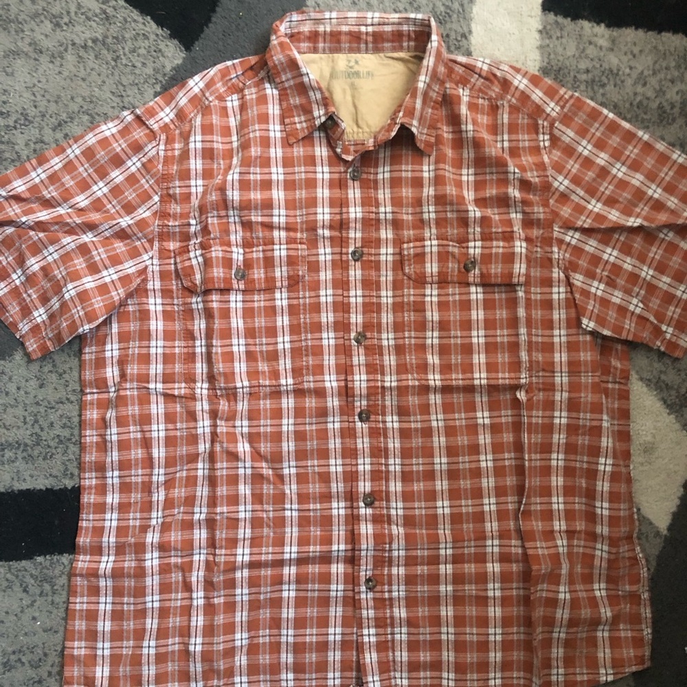 Outdoor Life Men's Orange Plaid Short-Sleeve Button-Down Shirt
